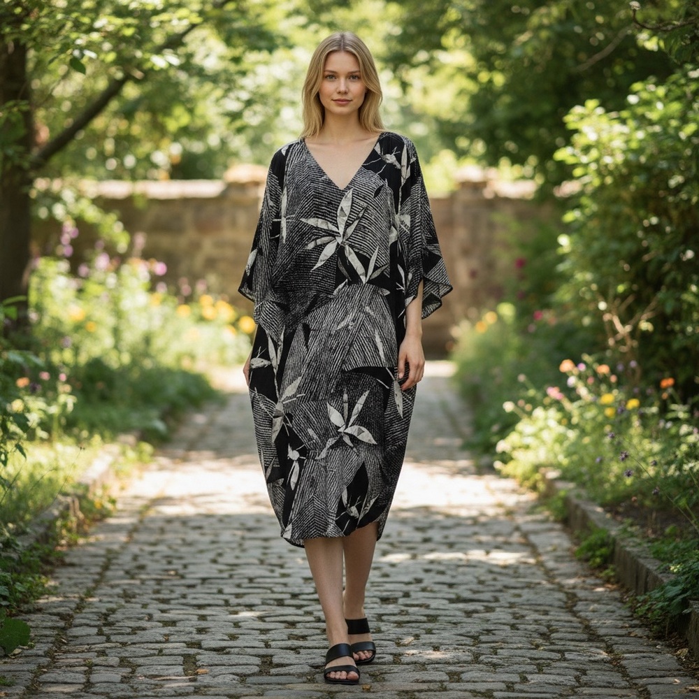 H by Halston Black Tropical Print Dress